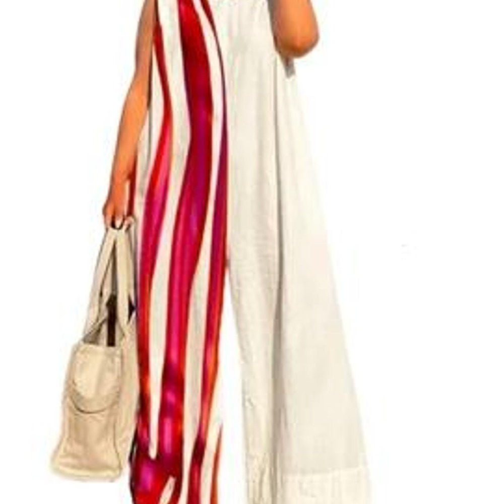 UOOZEE Women's Sleeveless Wide Leg Shoulder Pad Jumpsuit Wide Leg Jumper
